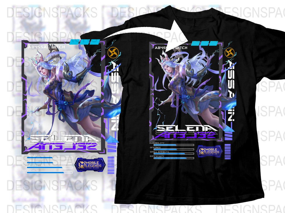 Anime Character T-Shirt, Selena Abyssal Witch, Mobile Legends Tee, Graphic Black Shirt, Gamer Apparel