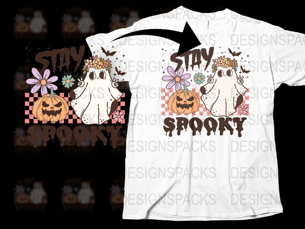 Stay Spooky Halloween T-Shirt, Cute Pumpkin Graphic Tee, Floral Skull Design, Fall Fashion Top