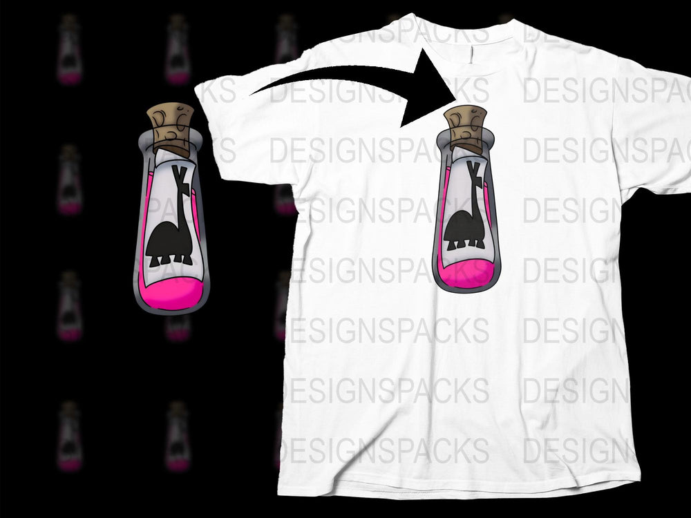 Trendy Graphic T-Shirt with Pink Potion Bottle Design, Casual White Tee, Unisex Fashion Shirt