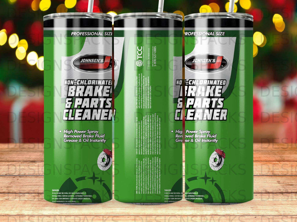 Johnsen's Non-Chlorinated Brake Parts Cleaner spray can with warning labels.