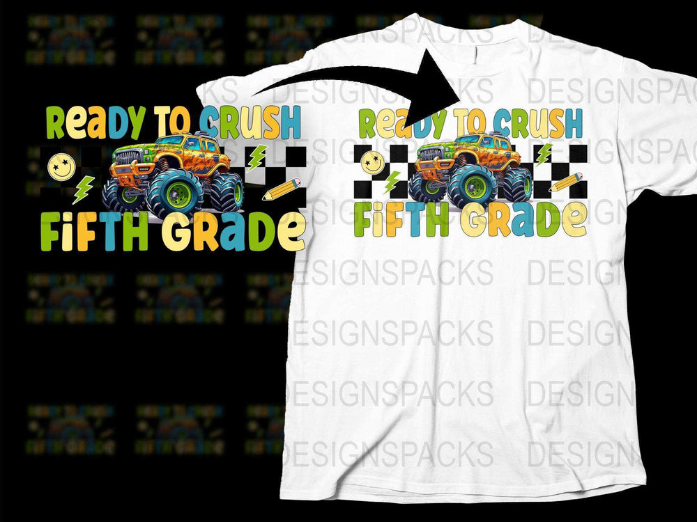 Boys Ready to Crush Fifth Grade Monster Truck T-Shirt Kids Back to School Shirt