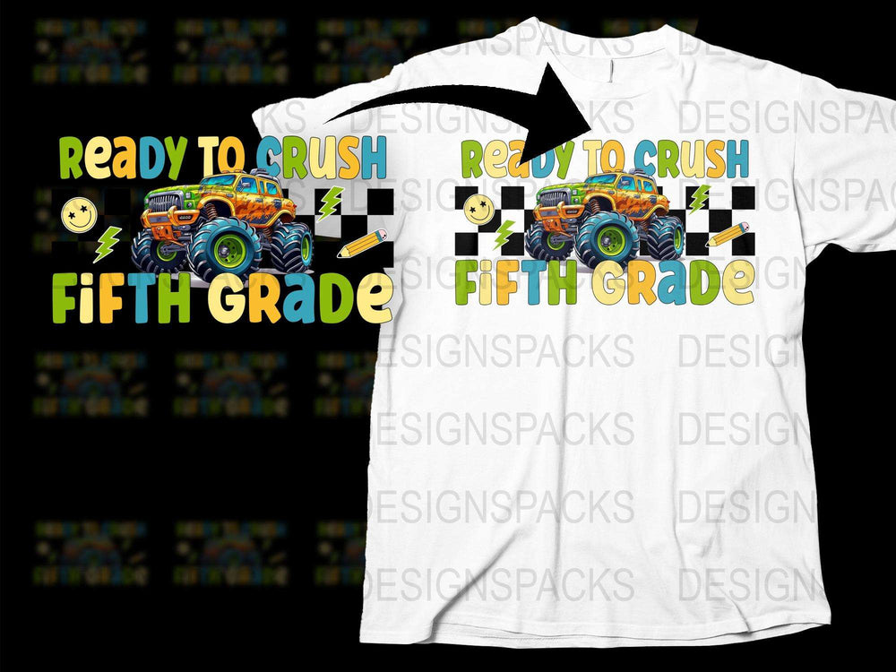 Boys Ready to Crush Fifth Grade Monster Truck T-Shirt Kids Back to School Shirt