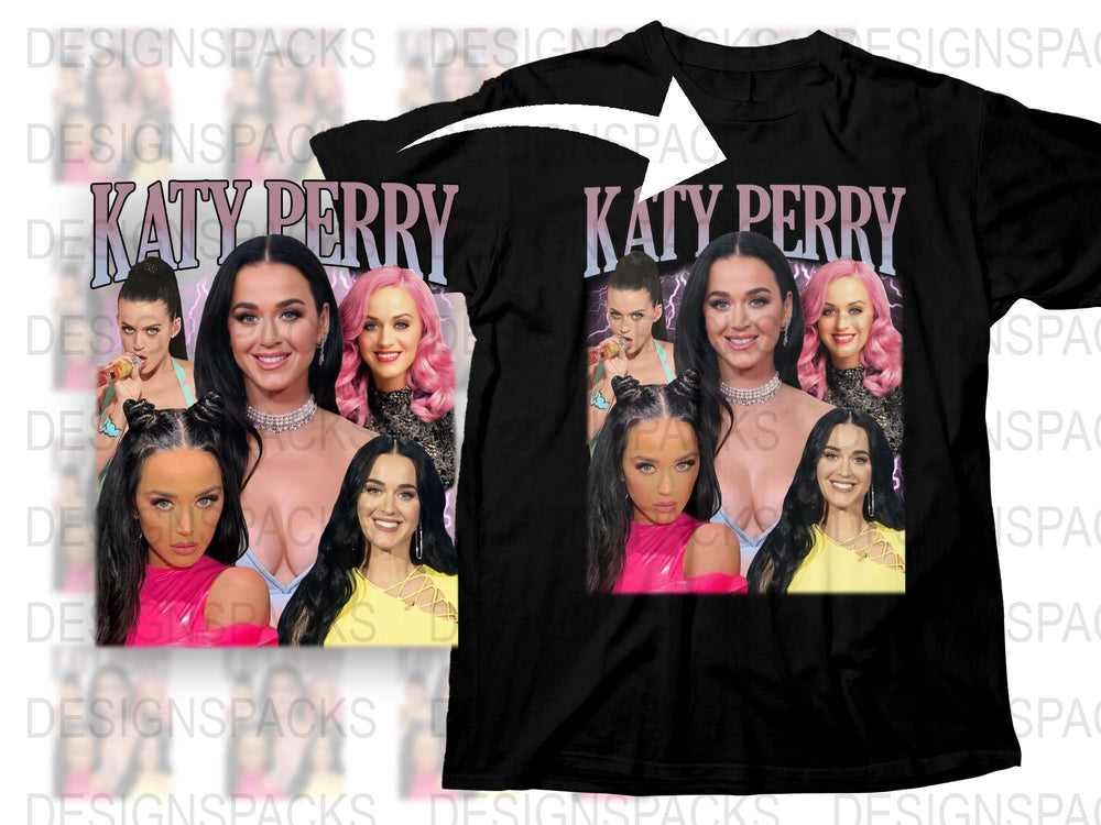 Katy Perry Fan T-Shirt, Pop Music Icon Photo Collage, Colorful Celebrity Tee