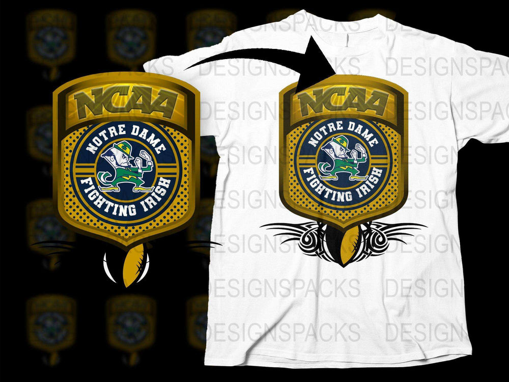 Notre Dame Fighting Irish NCAA Logo Graphic T-Shirt, College Sports Fan Apparel, Yellow and Blue Design