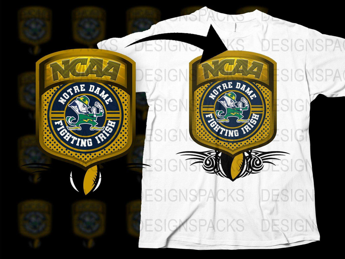 Notre Dame Fighting Irish NCAA Logo Graphic T-Shirt, College Sports Fan Apparel, Yellow and Blue Design