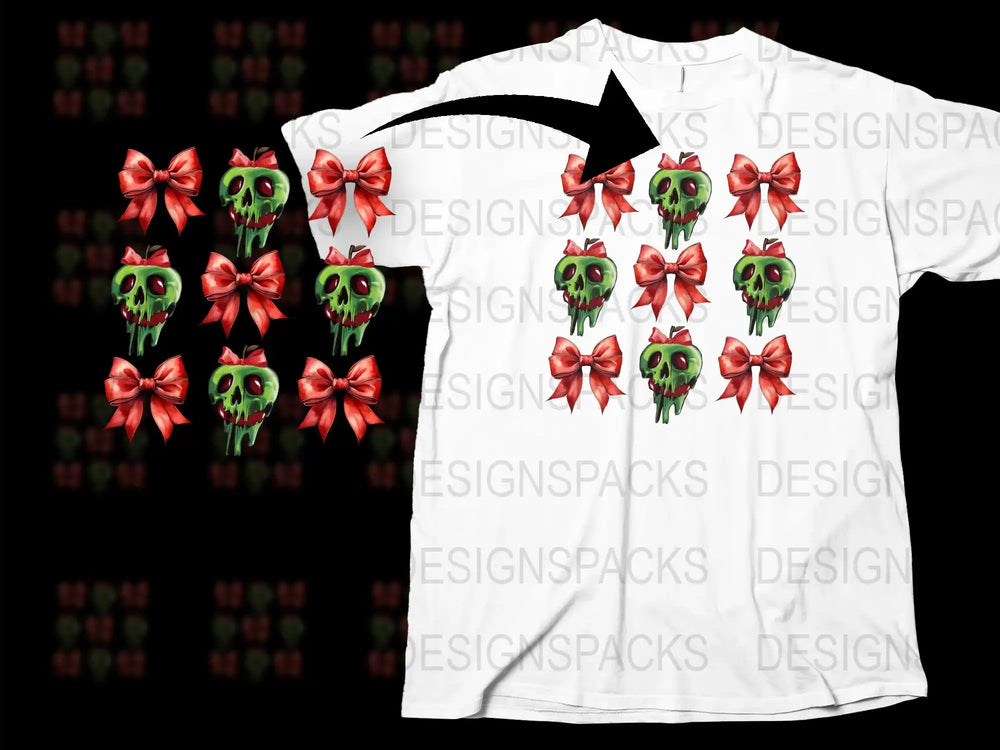 Gothic Skull and Red Bows T-Shirt, Spooky Graphic Tee, Unique Halloween Apparel, Unisex Horror Fashion Design