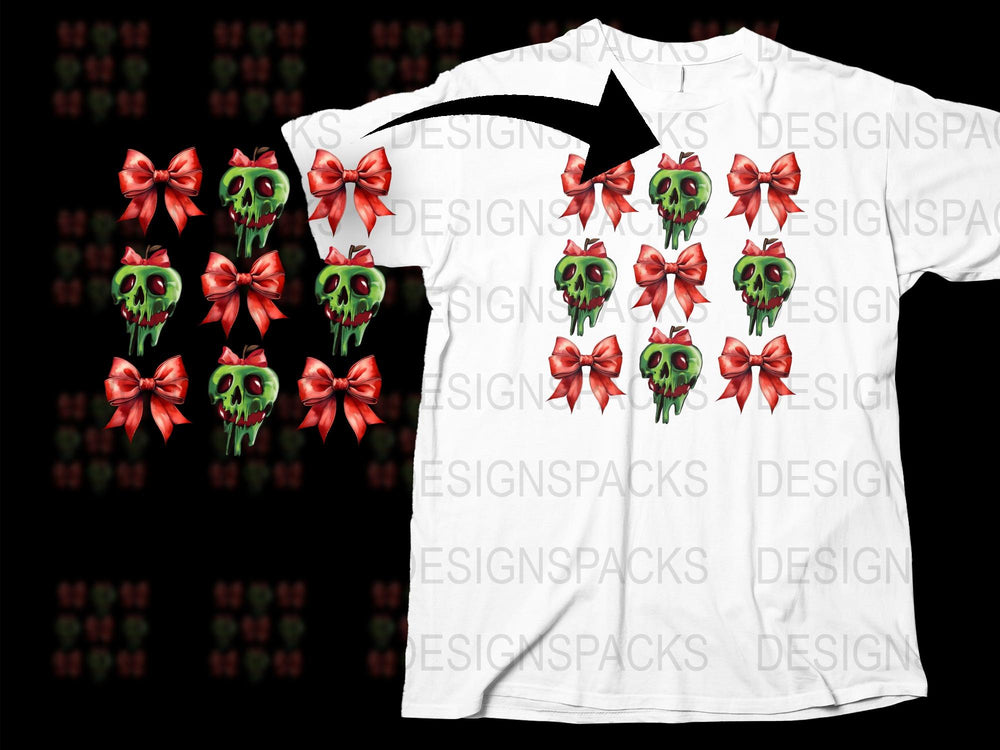 Gothic Skull and Red Bows T-Shirt, Spooky Graphic Tee, Unique Halloween Apparel, Unisex Horror Fashion Design