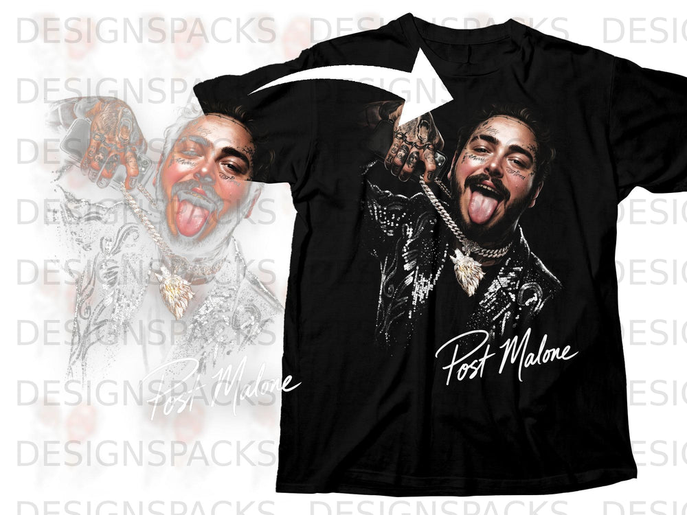 Black t-shirt with Post Malone graphic and signature.