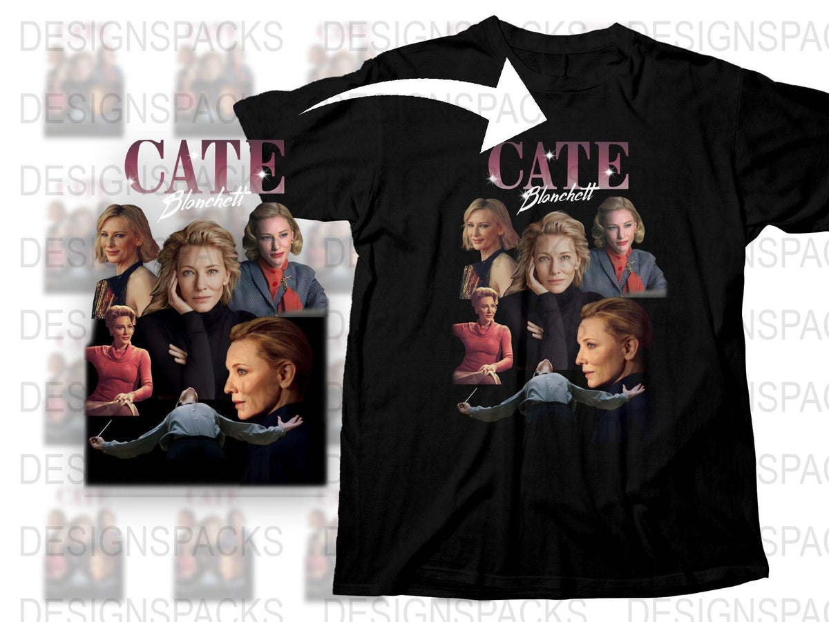 Cate Blanchett Fan T-Shirt, Multiple Poses Design, Black Graphic Tee, Actress Tribute, Unique Celebrity Shirt, Gift Idea