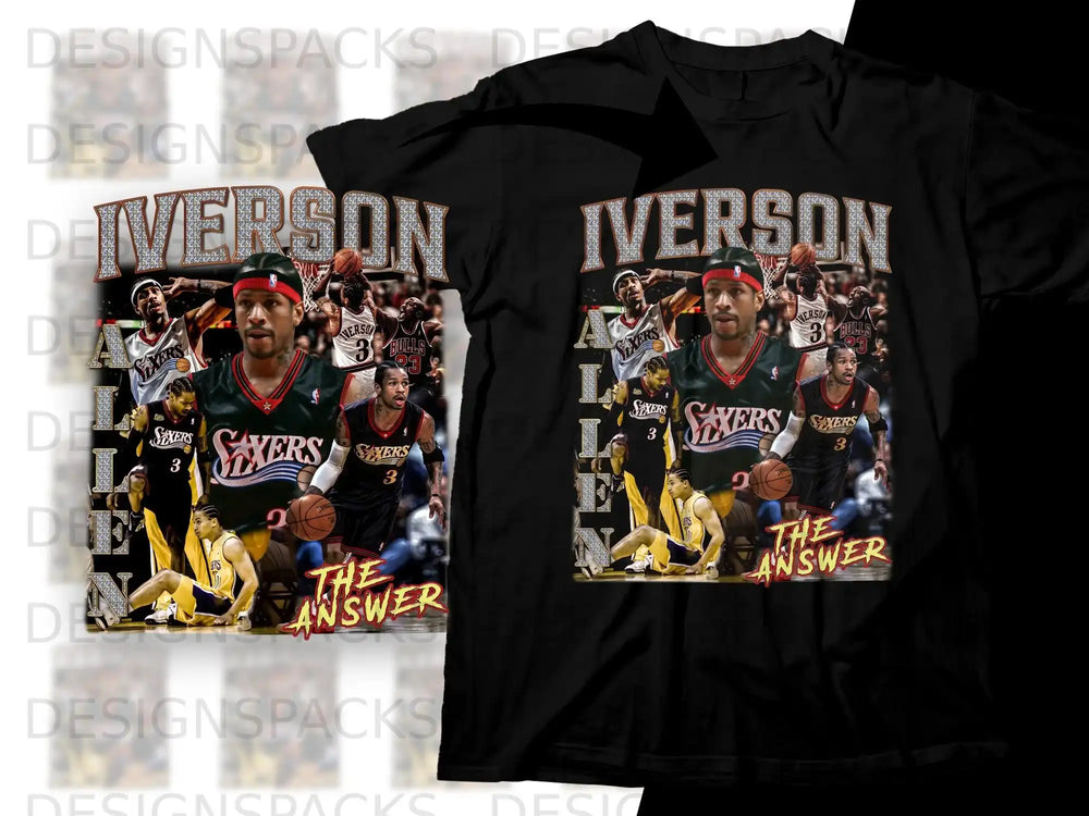 Allen Iverson "The Answer" Sixers basketball collage with team logo.