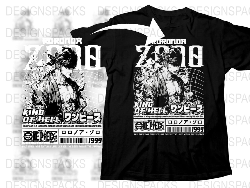 King of Hell Graphic T-Shirt, Japanese Anime Style Print, Black and White Manga Tee, Urban Streetwear Cotton Shirt for Men and Women.