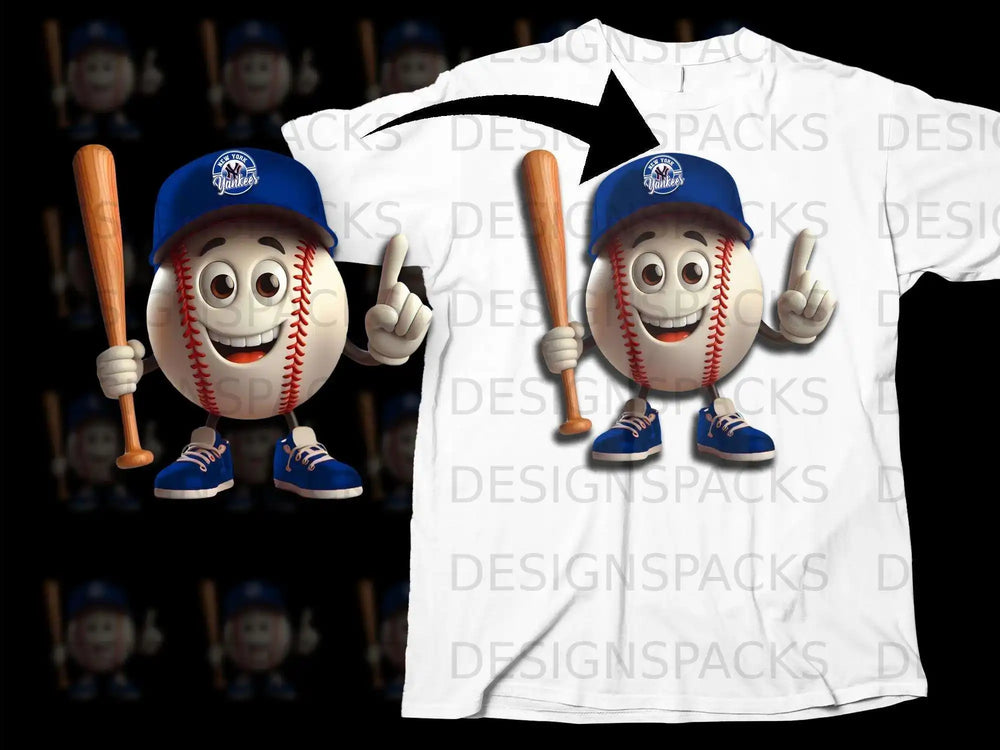Cute Character with Bat and Cap T-Shirt Design