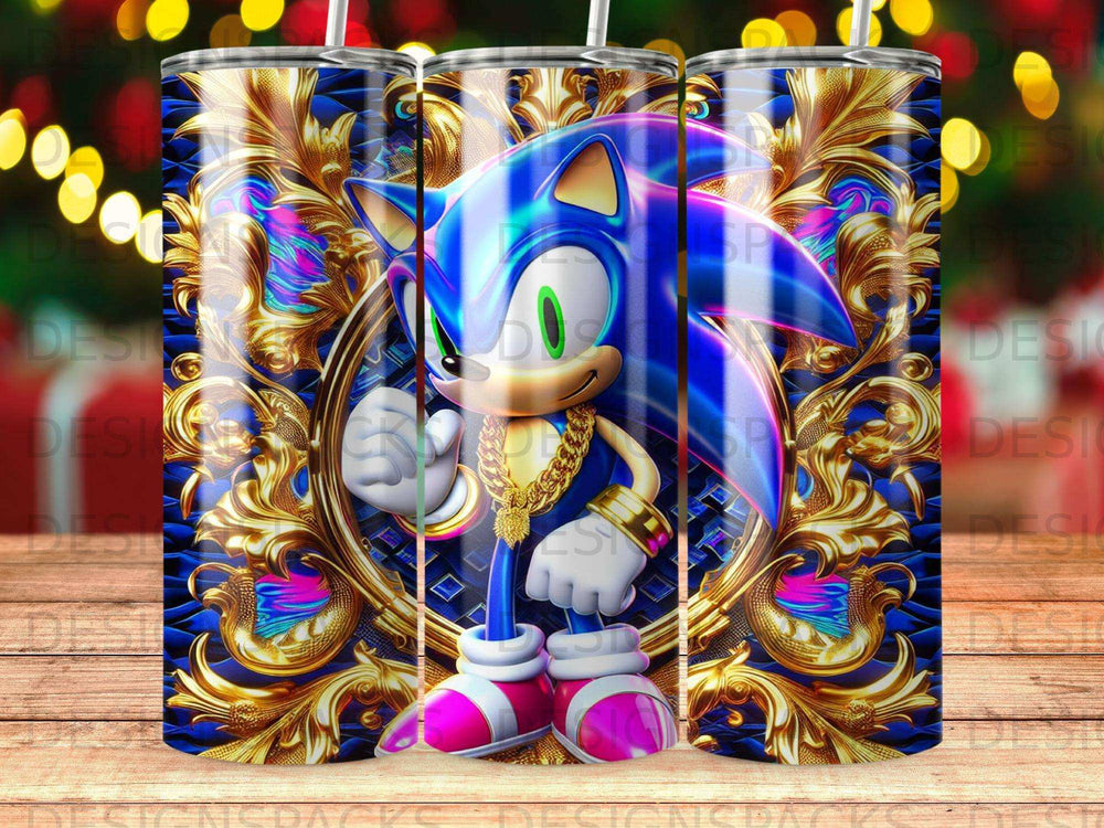 Sonic the Hedgehog in gold frame with ornate blue background.