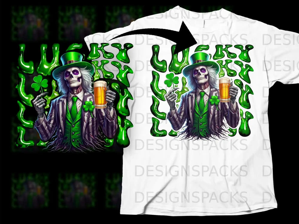LUCKY Skeleton Green Hat Beer Shamrock Spooky product type