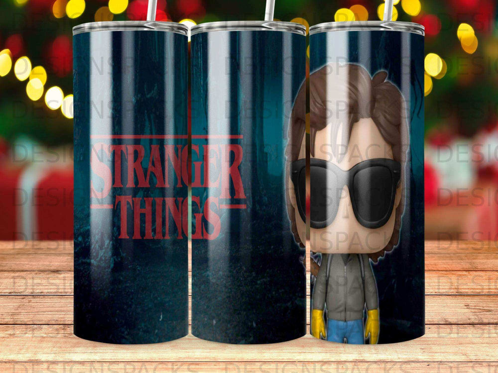 Stranger Things tumbler featuring Eleven and the show's logo.