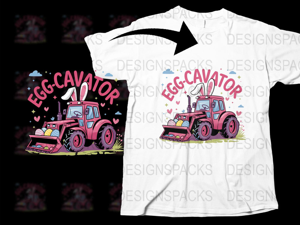 Egg-Cavator Kids T-Shirt, Funny Easter Tractor Graphic Tee, Cute Spring Holiday Apparel for Children, Unique Gift Idea