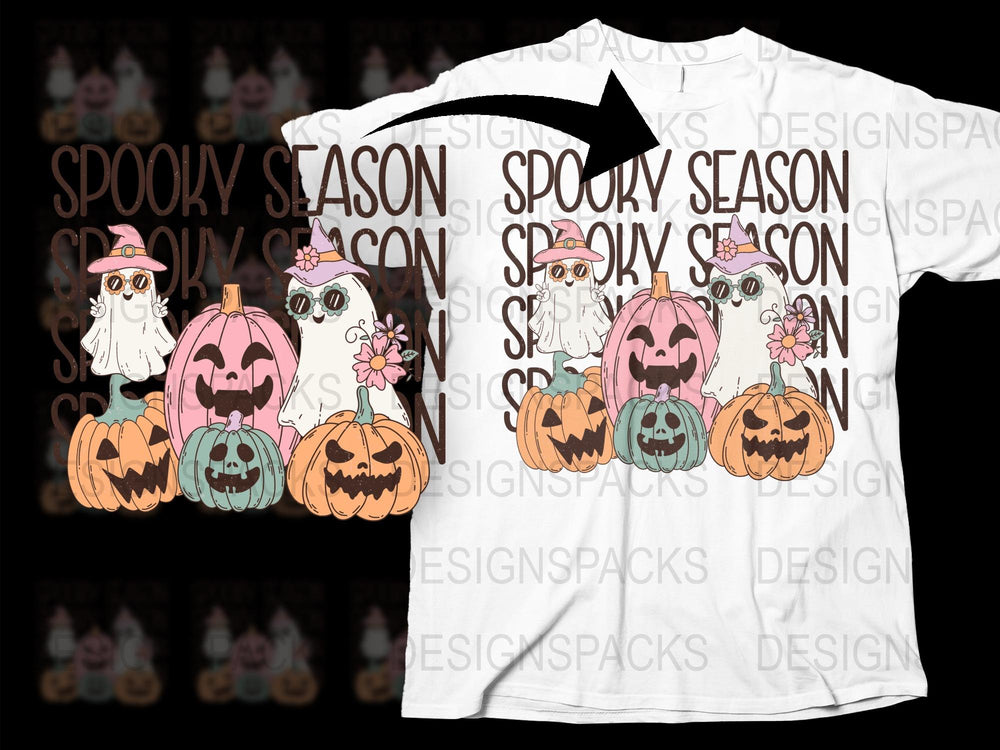 Spooky Season Cute Ghosts and Pumpkins Halloween T-Shirt, Unisex Fall Festival Apparel, October Fashion