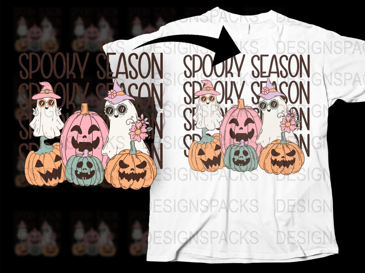 Spooky Season Cute Ghosts and Pumpkins Halloween T-Shirt, Unisex Fall Festival Apparel, October Fashion