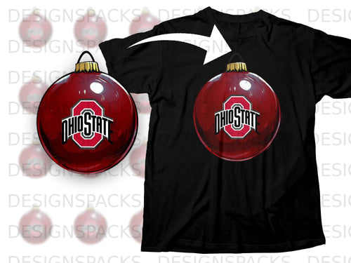 Black t-shirt featuring a red Ohio State ornament graphic.