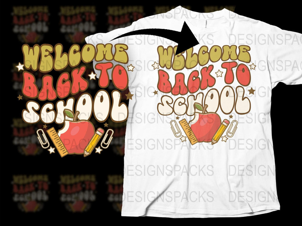 Welcome Back to School T-Shirt, Cute Teacher Shirt, First Day of School, Apple and Pencil Design, Unisex Kids' Tee