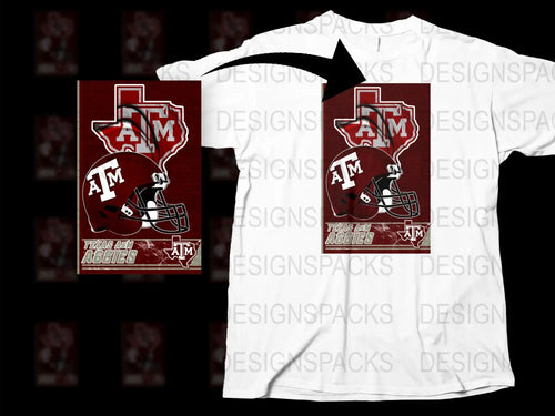 Texas AandM University Football Helmet Graphic T-Shirt, Maroon and White Athletic Tee