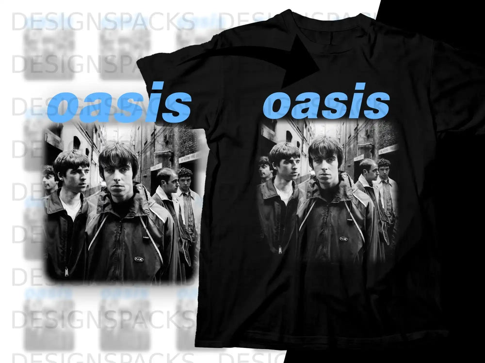 Black t-shirt featuring the band Oasis with the band name logo.