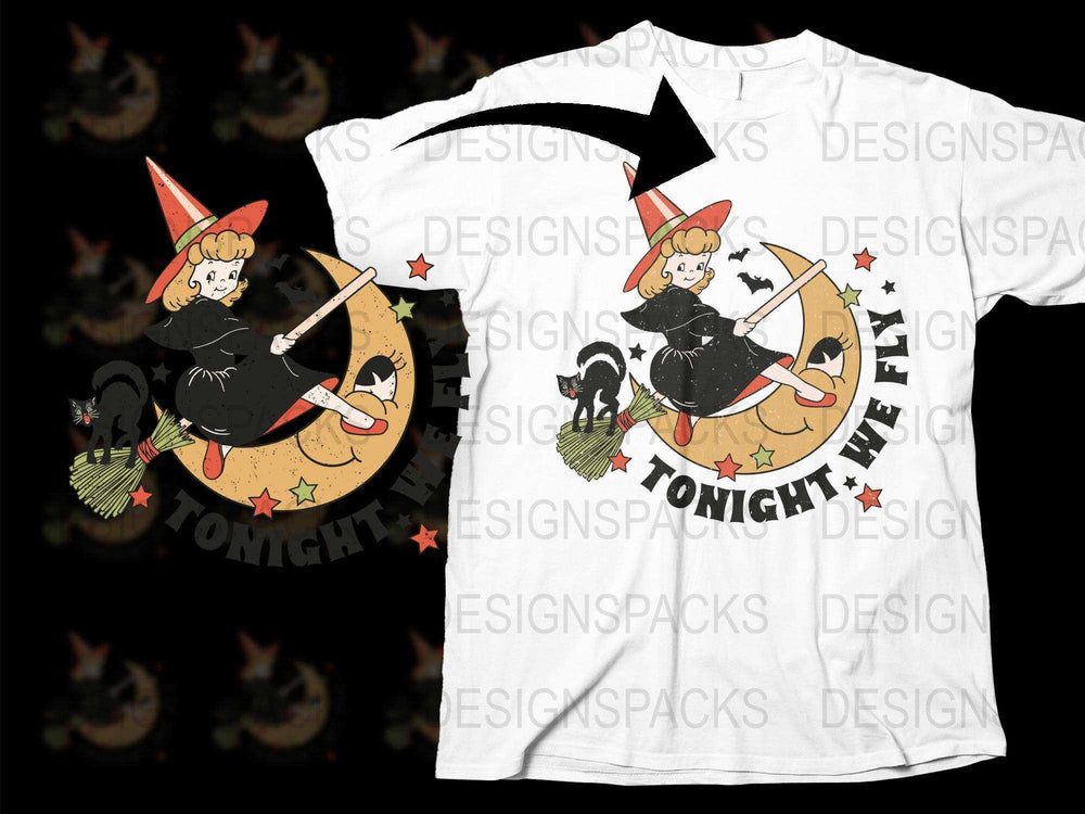 Halloween Witch T-Shirt, Vintage Riding Broom Graphic, Funny Halloween Party Tee, Casual Fall Fashion, Unisex Sizes