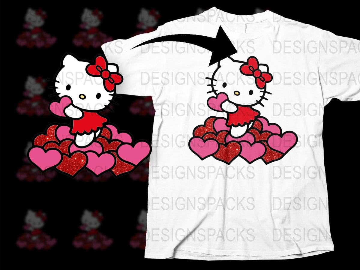 Cute Hello Kitty Valentine's Day T-Shirt, Hearts and Bows Graphic, Love Themed Girls' Tee