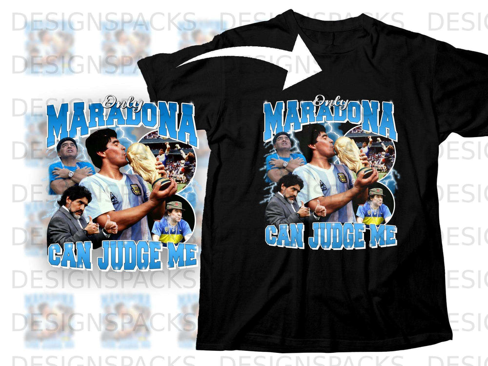 T-shirt with Maradona holding trophy and "CAN JUDGE ME" text.