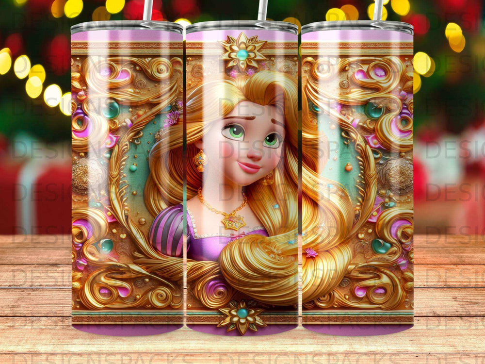 Rapunzel in ornate frame with cascading blonde hair.