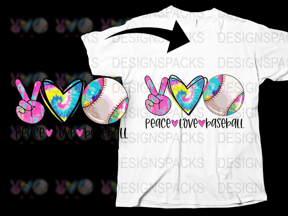 Peace Love Baseball T-Shirt, Tie Dye Heart Graphic, Softball Lover Tee, Casual Sports Apparel