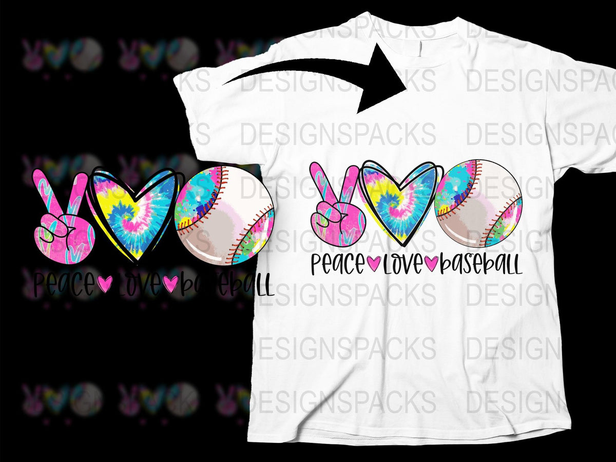 Peace Love Baseball T-Shirt, Tie Dye Heart Graphic, Softball Lover Tee, Casual Sports Apparel