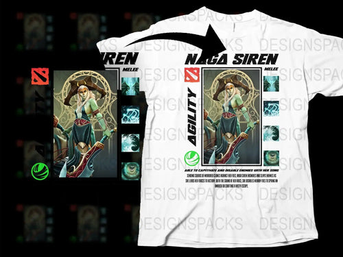 Art Nouveau Inspired Siren Gamer T-Shirt, Fantasy Art Graphic Tee, Unique Geek Clothing, Colorful Video Game Apparel