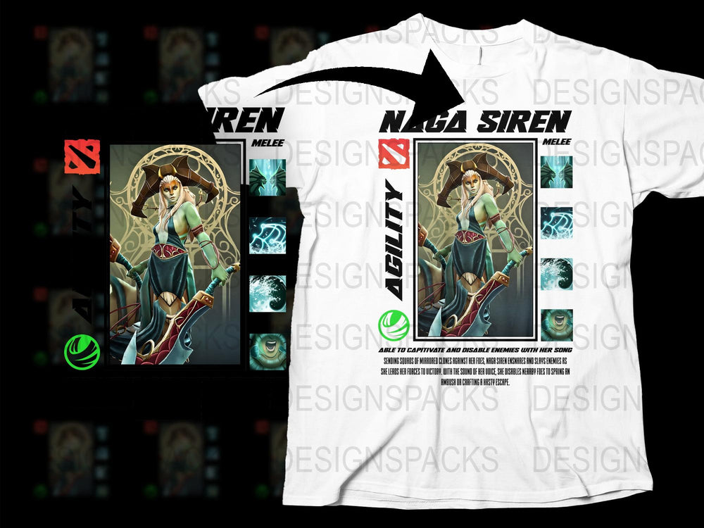 Art Nouveau Inspired Siren Gamer T-Shirt, Fantasy Art Graphic Tee, Unique Geek Clothing, Colorful Video Game Apparel