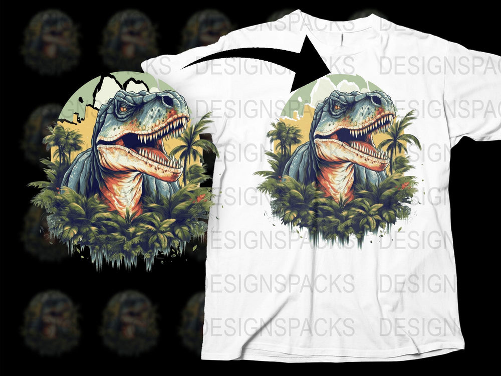 Retro Dinosaur T-Shirt, Tropical Jungle Design, Vintage Style Graphic Tee, Unisex Casual Shirt