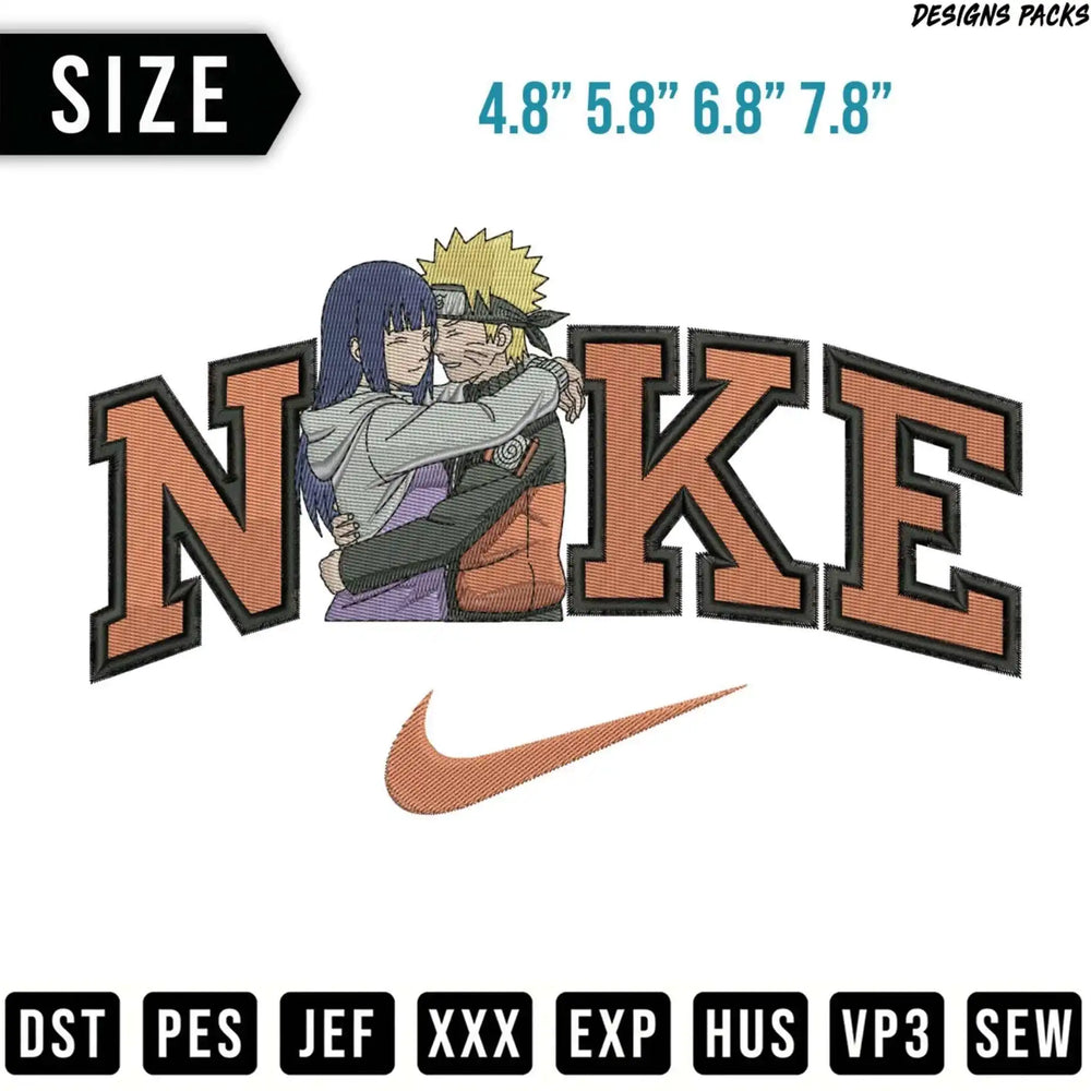 Naruto and Hinata embracing in front of Nike logo, with size and file format text.