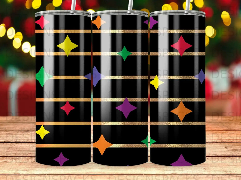 Black Gold Glitter Stars Colorful Pattern Tumbler product type