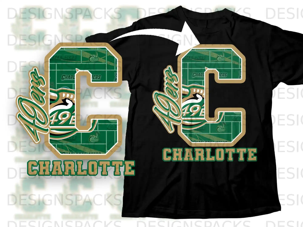 Charlotte 49ers Large C Graphic Design T-shirt