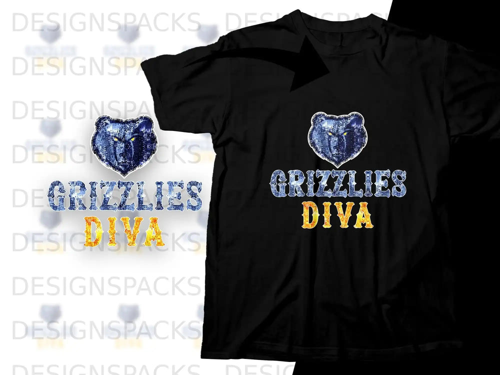 Black t-shirt with "GRIZZLIES DIVA" and a bear graphic.