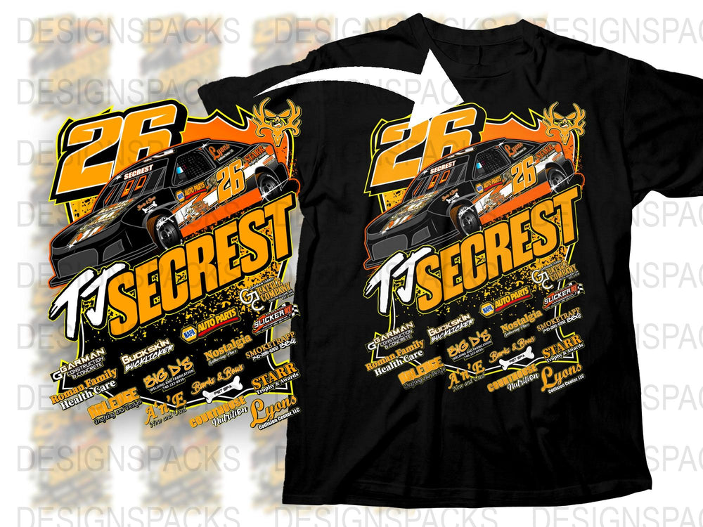 Vintage Car T-Shirt, Classic Racing Graphic Tee, Orange Flame, Motorsport Apparel, Collector's Item Black Shirt