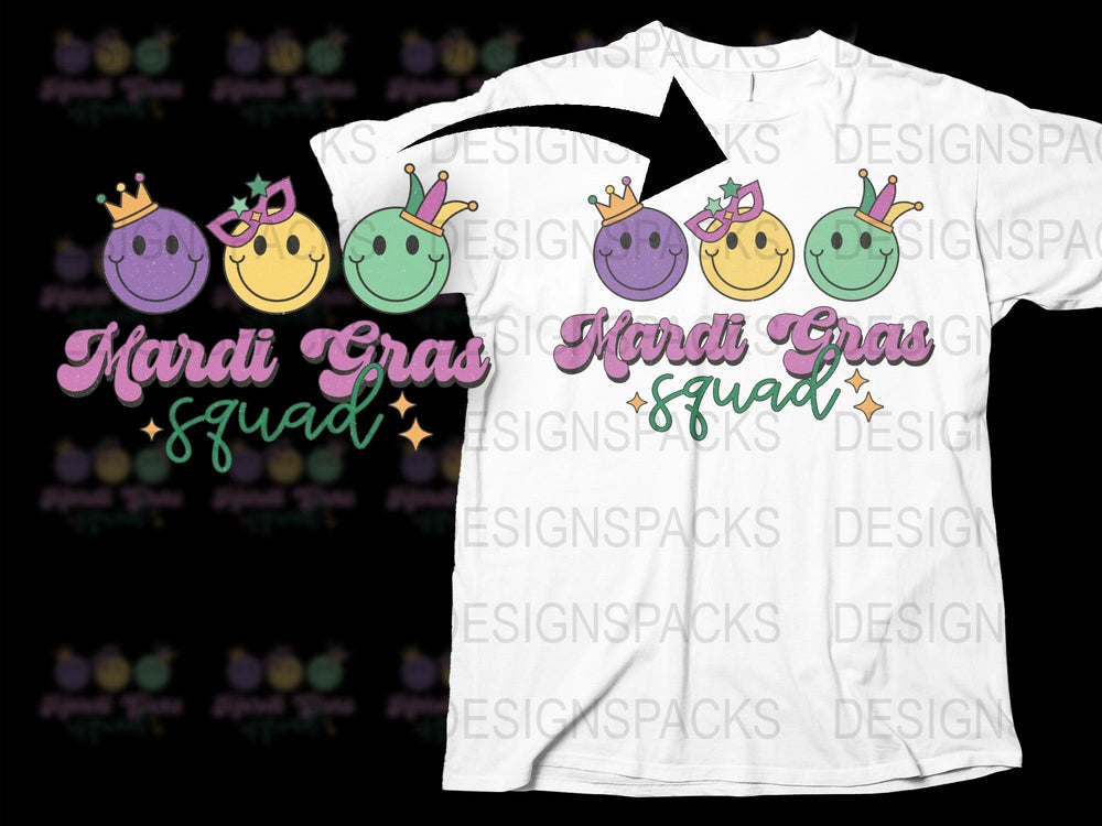 Mardi Gras Squad T-Shirt, Colorful Beads Crown Design, Party Celebration Tee, Fun Carnival Group Apparel
