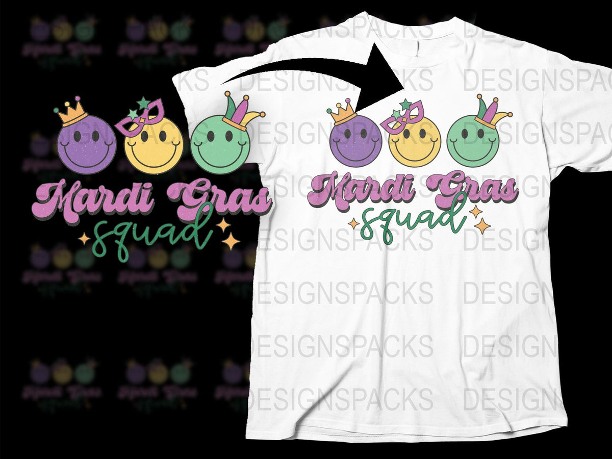 Mardi Gras Squad T-Shirt, Colorful Beads Crown Design, Party Celebration Tee, Fun Carnival Group Apparel