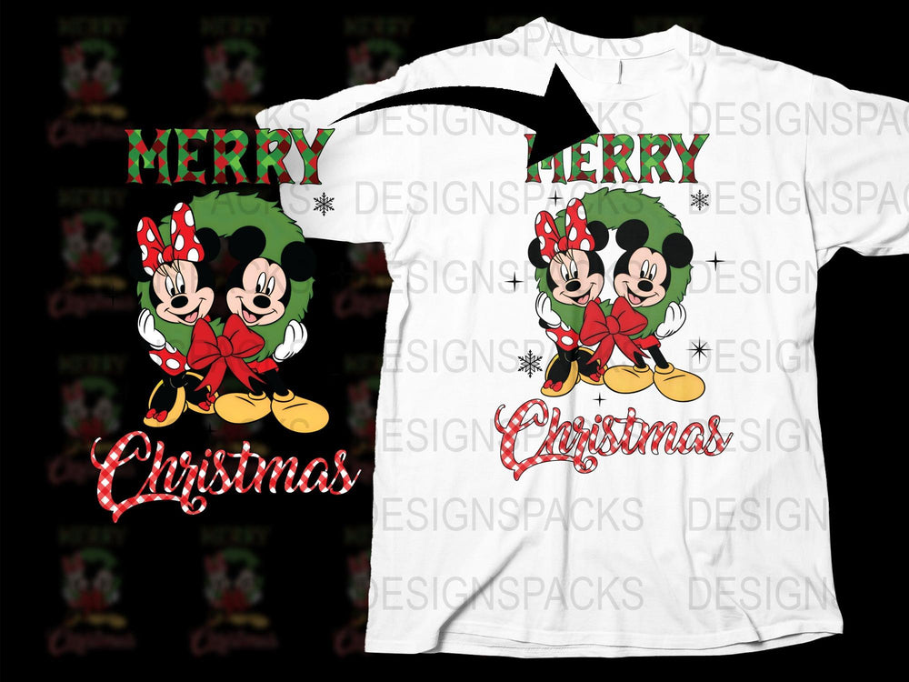 Merry Christmas Minnie and Mickey Mouse Holiday T-Shirt, Festive Disney Inspired Graphic Tee, Unisex Adult Sizes