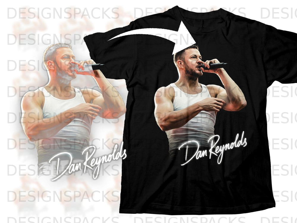 Black t-shirt with Dan Reynolds graphic and signature.