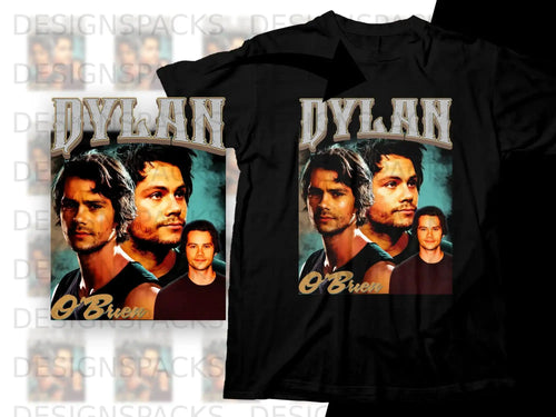 T-shirt graphic with three portraits of Dylan O'Brien.