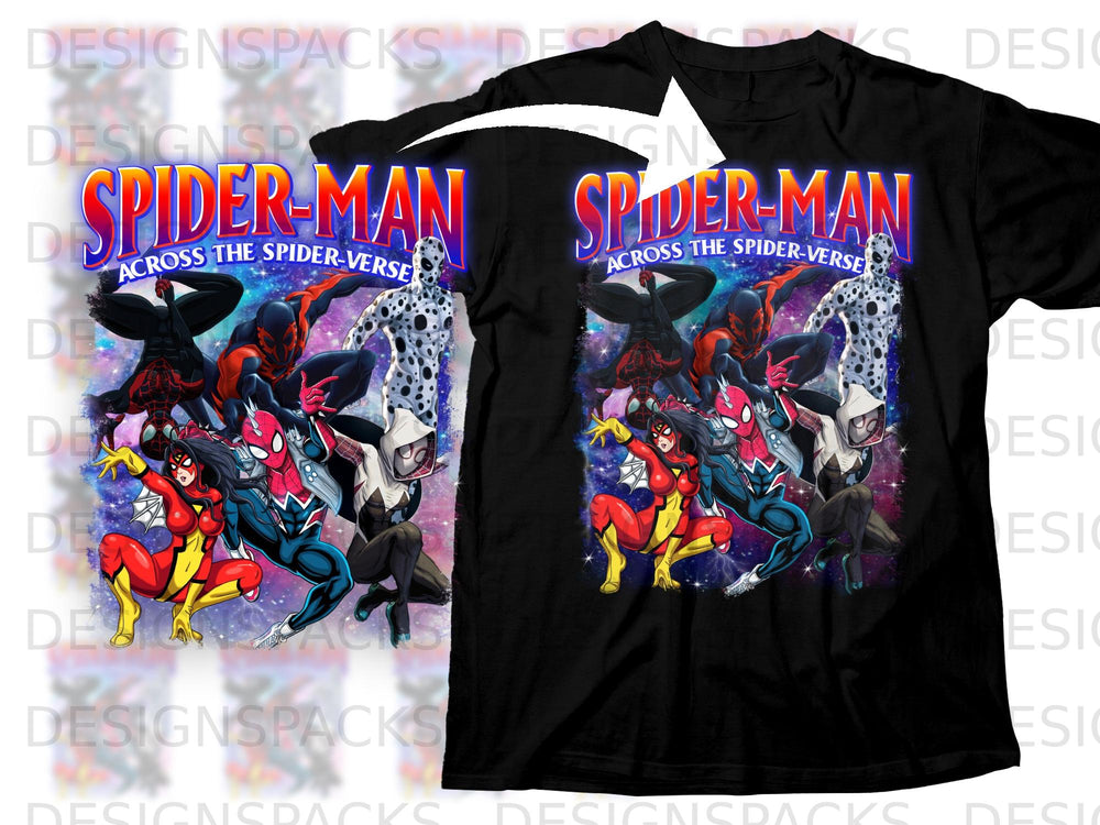 Spider-Man: Across the Spider-Verse characters on a black t-shirt.