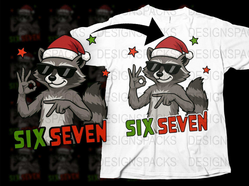 Raccoon Cartoon Christmas T-Shirt, Cute Santa Hat Holiday Tee, Unisex Kids and Adult Sizes, Festive Graphic Shirt