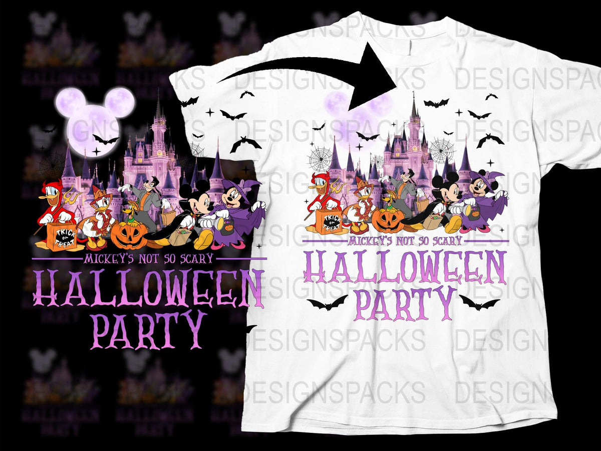 Halloween Party T-Shirt, Disney Castle Graphic, Mickey Mouse, Kids and Adults Sizes