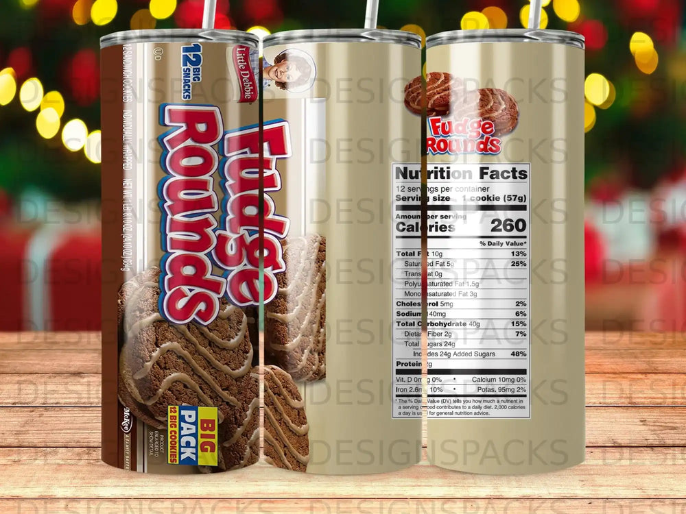 Little Debbie Fudge Rounds sandwich cookies with nutrition facts label.