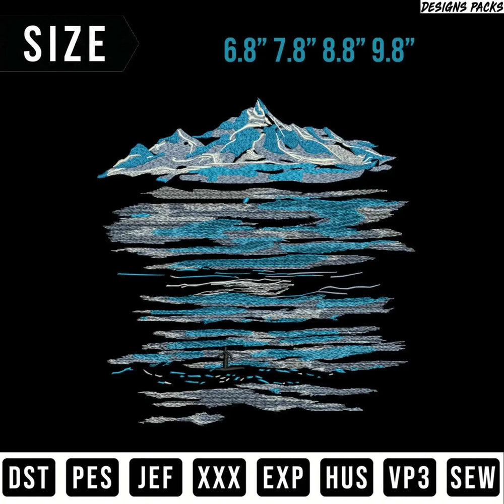 Mountain landscape with clouds, and file format options below.